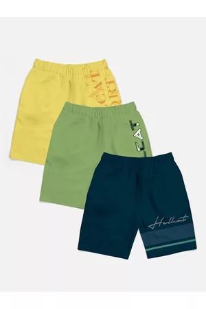 HELLCAT Boys Pack of 3 Trendy Typographic Printed Cotton Sports Shorts