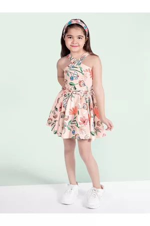 naughty ninos Girls Halter Neck Floral Crepe Fit & Flare Dress