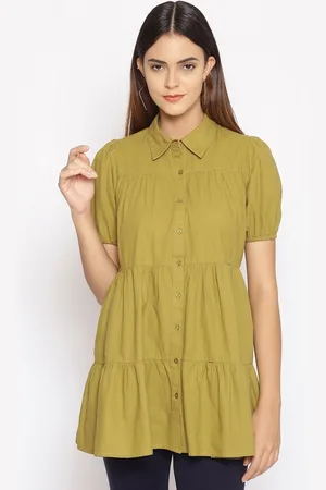 Oxolloxo Women Green Solid Solid Tunic