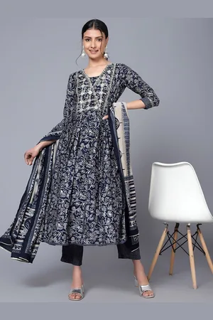 Bani Women Ethnic Motifs Printed Pleated Thread Work A-Line Kurta With Trousers & Dupatta