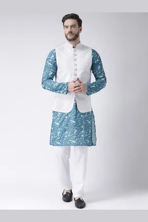 Hangup Men Printed Kurta with Pyjamas and Nehru jacket