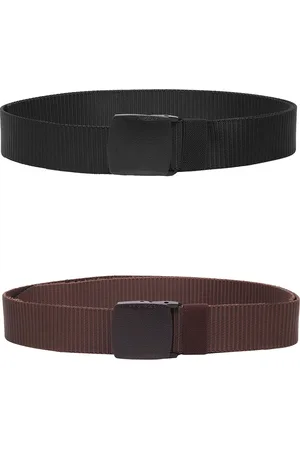 ZORO Men Pack Of 2 Textured Slider Plastic And Anti Allergy Buckle Canvas Wide Belts