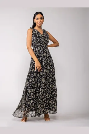 20Dresses Floral Printed V Neck Georgette Maxi Dress