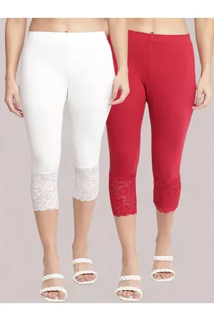 GRACIT Women Pack of 2 Cotton Lycra Skinny Fit Capris With Hem Net