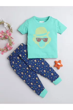 BUMZEE Boys Printed Pure Cotton T-shirt with Joggers