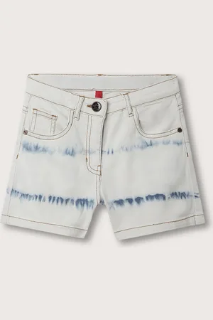 Blue Giraffe Girls Dyed Pure Cotton Denim Shorts