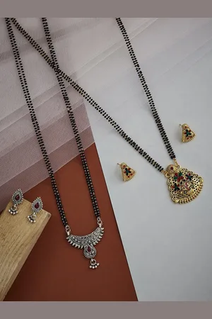 ATIBELLE Set Of 2 Gold-Plated Stone-Studded & Beaded Mangalsutra