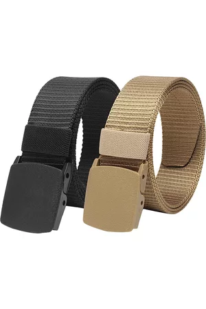 ZORO Men Pack Of 2 Textured Slider Plastic And Anti Allergy Buckle Canvas Wide Belts
