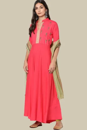Chhabra 555 Floral Embroidered Mandarin Collar Anarkali Kurta With Leggings & Dupatta
