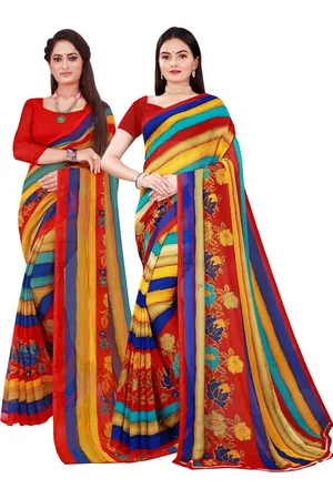 Kalini Red & Blue Printed Pure Georgette Saree Pack Of 2