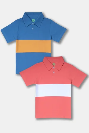 YK Boys Pack Of 2 Colourblocked Polo Collar Cotton T-shirts