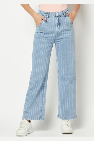 Crimsoune Club Women Comfort Wide Leg Striped High-Rise Stretchable Jeans