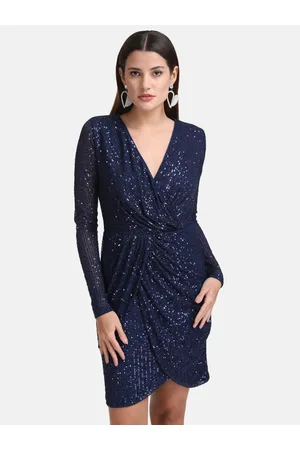 Kazo Navy Blue Embellished Mini Dress