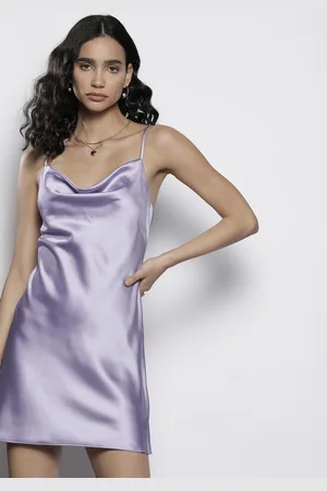 NA-KD Solid Cowl Neck Satin Slip Mini Dress