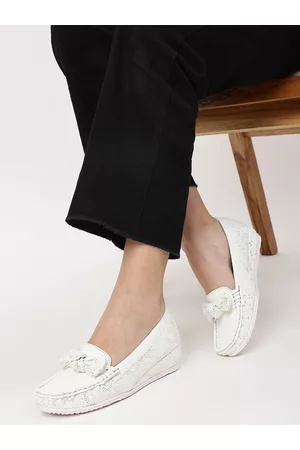 Marc Loire Women White Embellished Wedge Loafers With Bows