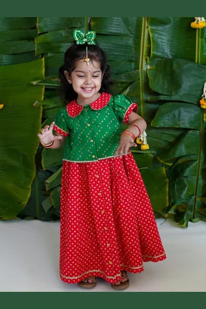 Tiber Taber Girls Bandhani Printed Cotton Ready to Wear Lehenga & Blouse