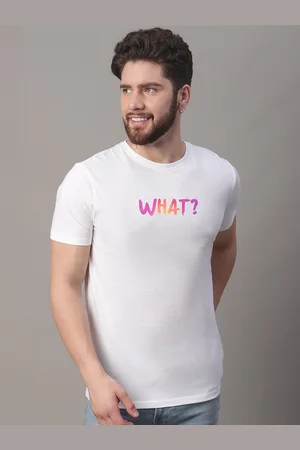 DOOR74 Men White V-Neck Raw Edge T-shirt