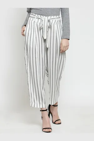 Sera Women White Striped Tapered Fit Trousers