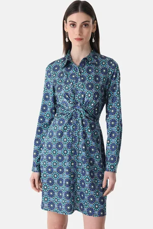 Kazo Cuffed Sleeve Floral Print Printed Satin Formal Shirt Dress