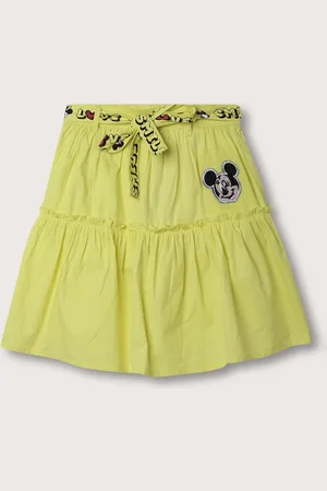 Blue Giraffe Girls Mickey Mouse Pure Cotton Knee-Length Tiered Skirt