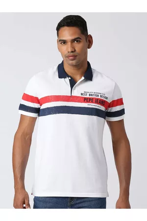 Pepe Jeans Men Striped Pure Cotton Polo Collar T-shirt
