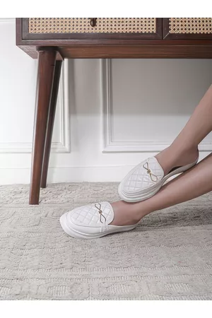 SHEZONE Women White Mules Flats