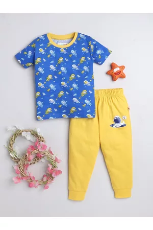 BUMZEE Boys Printed Pure Cotton T-shirt with Joggers