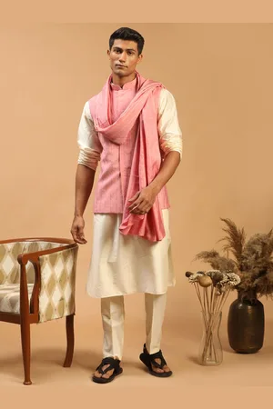 Vastramay Men Kurta with Pyjamas & Sequinned Chanderi Nehru Jacket & Dupatta
