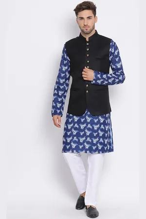 Hangup Men Floral Printed Kurta with Pyjamas & with Nehru Jacket