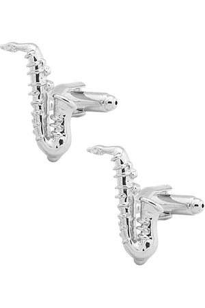 The Tie Hub Silver-Toned Saxophone-Shaped Cufflinks