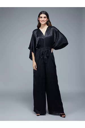 20Dresses Sparkling Soiree V-Neck Wide Leg Satin Jacquard Basic Jumpsuit