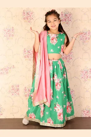 Vastramay Girls Floral Printed Sequinned Ready to Wear Lehenga & Choli With Dupatta