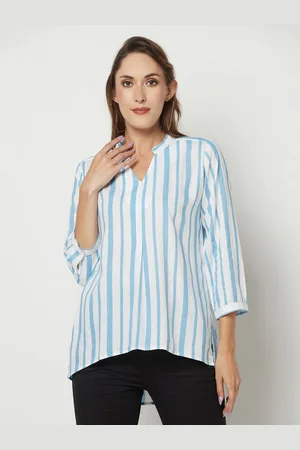 Crimsoune Club Striped Mandarin Collar High-Low Top