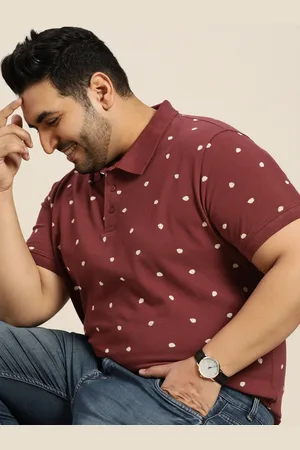 Sztori Plus Size Men Maroon Floral Printed Pure Cotton Polo Collar T-shirt