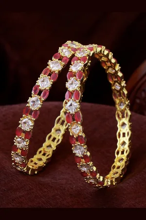 ESTELE Set Of 2 Gold-Plated & AD-Studded Bangles