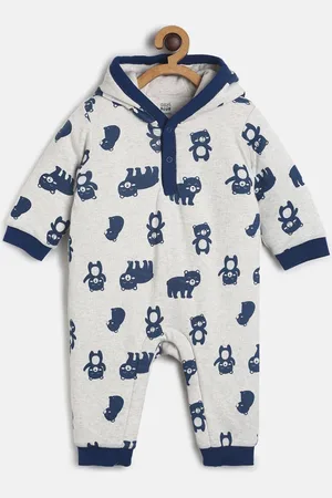 MINI KLUB Infant Boys Blue & White Printed Organic Cotton Rompers