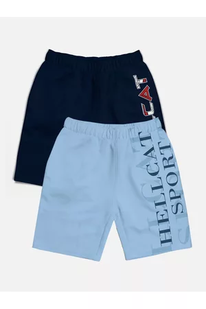 HELLCAT Boys Pack Of 2 Typographic Printed Cotton Sports Shorts