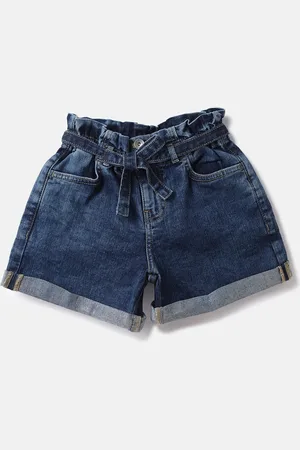 Benetton Girls Loose Fit High-Rise Denim Shorts