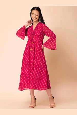 INDYA Floral Printed A-Line Dress