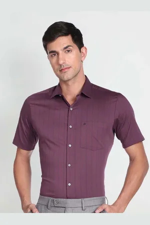 Arrow Short Sleeve Vertical Striped Twill Formal Shirt