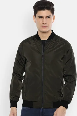 V Dot Men Black Solid Bomber Jacket