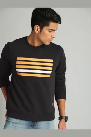 Roadster The Lifestyle Co Men Black & Mustard Yellow Striped Sweatshirt