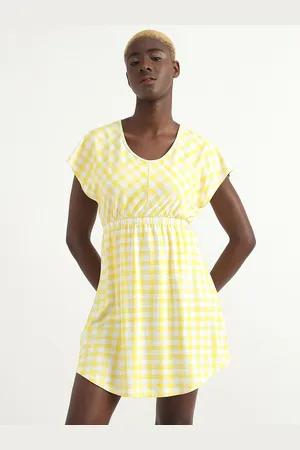 Benetton Checks Cotton A-Line Dress