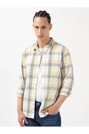 Lee Men Yellow Slim Fit Tartan Checked Cotton Casual Shirt