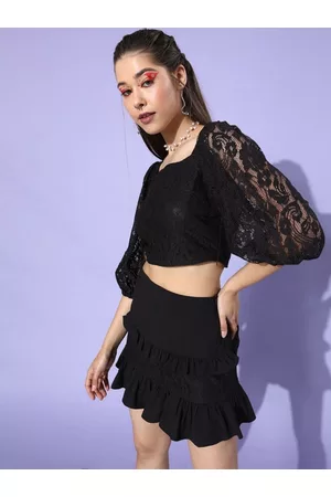 Sera Women Square Neck Top & Mini Skirt Co-Ord Set