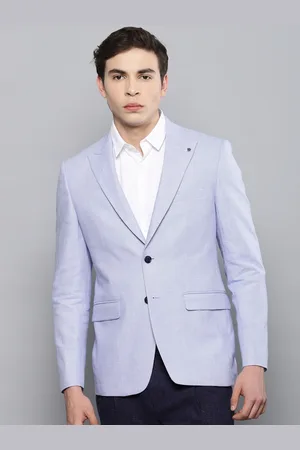 Louis Philippe Men Blue Self-Design Slim Fit Single-Breasted Casual Blazer