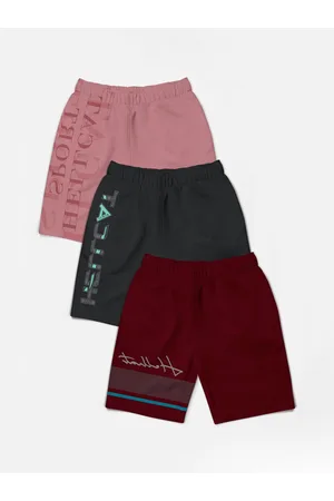 HELLCAT Boys Pack of 3 Trendy Typographic Printed Cotton Sports Shorts