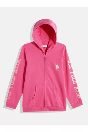 Ralph Lauren Girls Fuchsia Brand Logo Printed Hooded Sweatshirt
