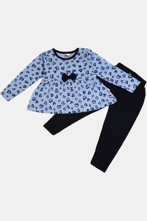 V-Mart Girls Blue & Black Printed Top with Trousers