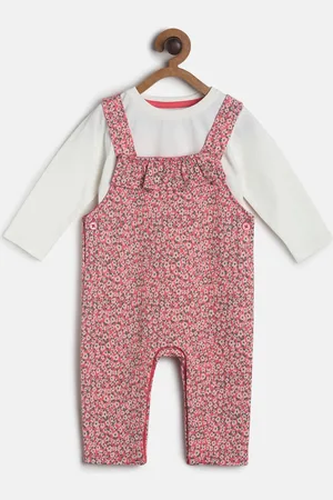 MINI KLUB Girls Pink & White Printed Dungaree Set